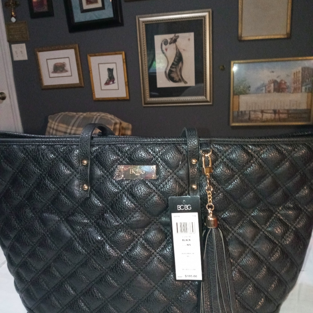 BCBG Black Leather Handbag/Tote..NWT
